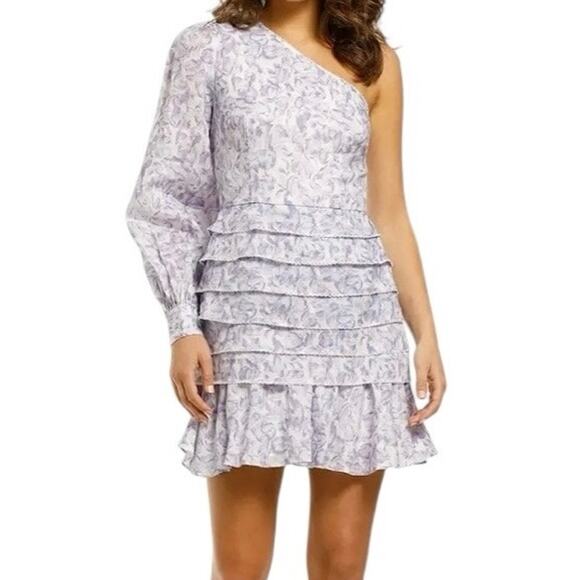 La Maison Talulah one-shoulder dress in lavender cream floral print in Medium. - Picture 3 of 9